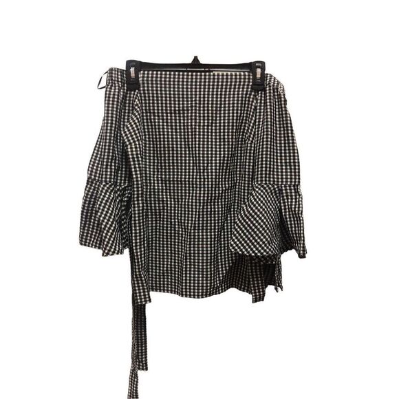 H & M Blouse Top Plaid Gingham Off The Shoulder Size 4 - Picture 1 of 6